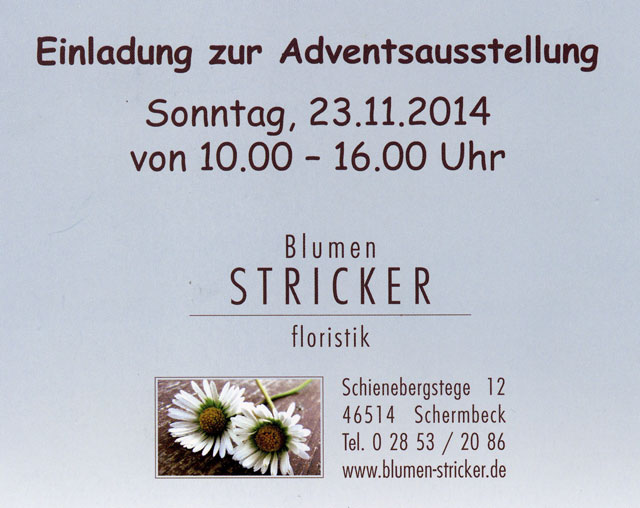 Am Sonntag (23.) Ausstellung bei Stricker