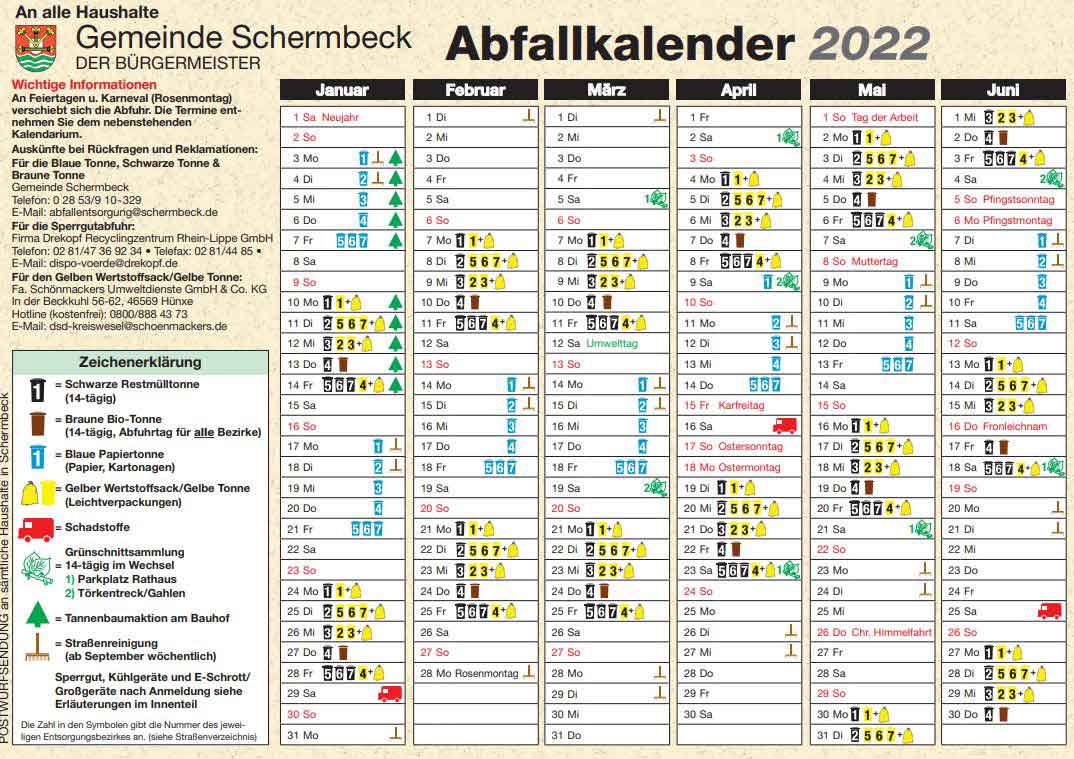 Abfallkalender der Gemeinde Schermbeck 2022 ist jetzt online