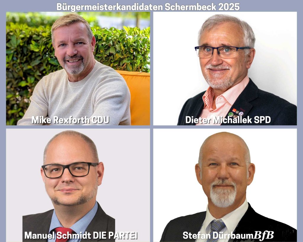 Vier Kandaten treten bei der Bürgermeisterwahl 2025 in Schermbeck an.