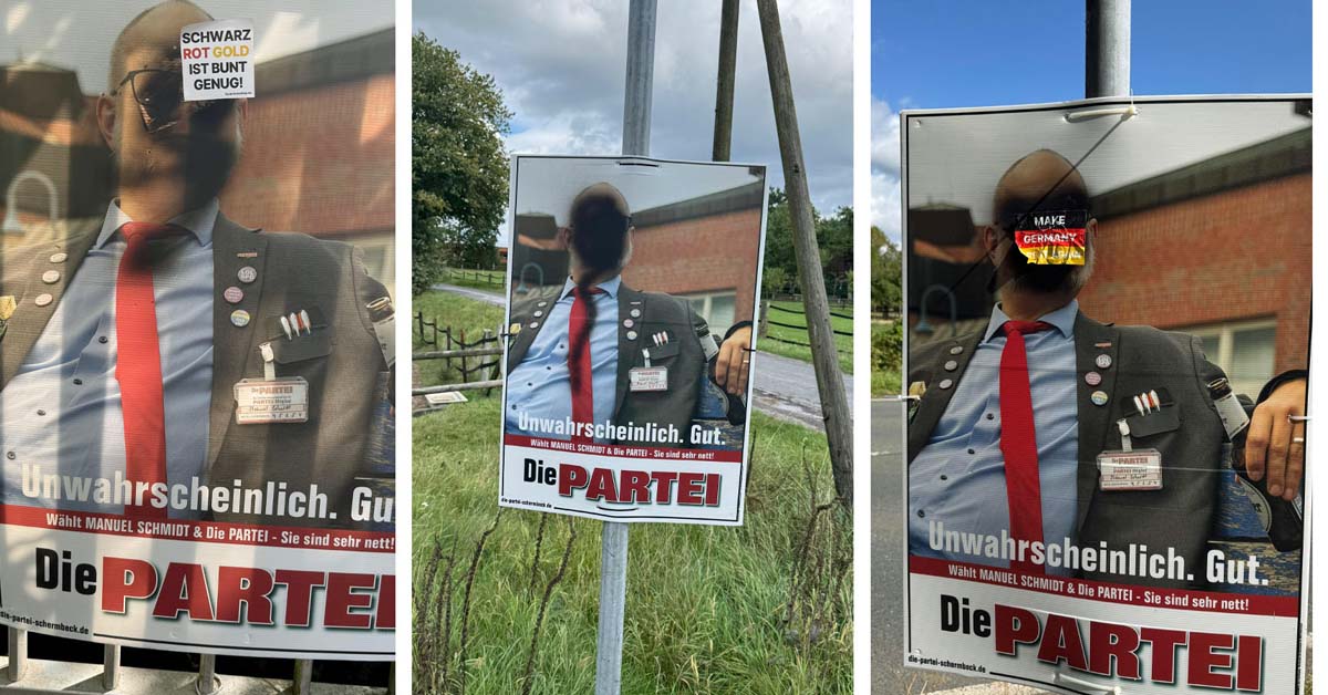Wahlplakate von Die Partei in Schermbeck beschädigt