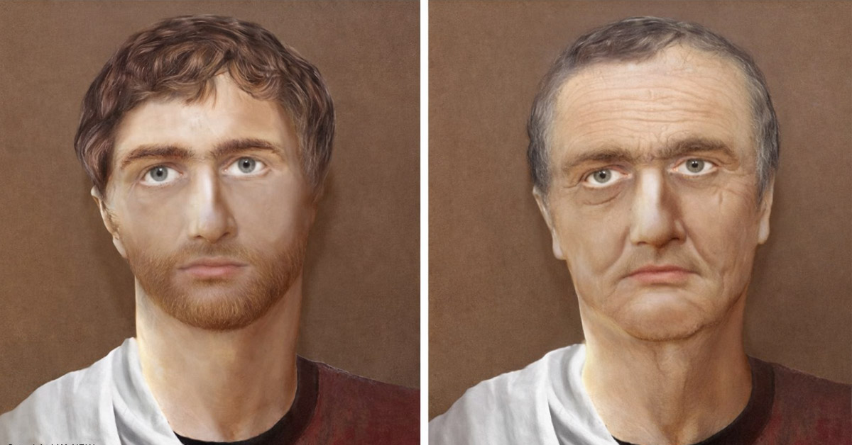 Digitale Phantombilder von Kaiser Augustus im Alter von 50 und 70 Jahren, erstellt von der visuellen Fahndungshilfe des LKA NRW