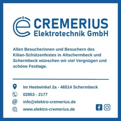 Anzeige Cremerius Elektrotechnik zum Kilian-Sch&uuml;tzenfest 2026