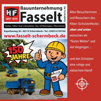 Anzeige Bauunternehmung Fasselt zum Kilian-Sch&uuml;tzenfest 2026