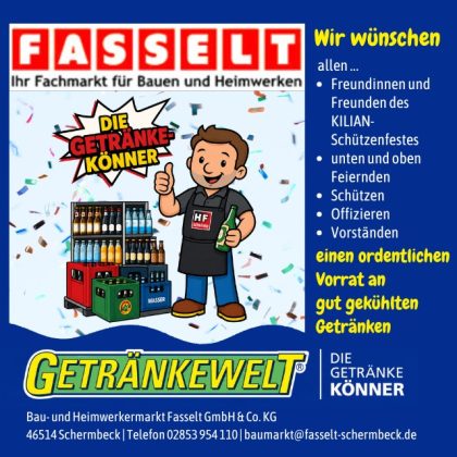 Anzeige Getr&auml;nke Fasselt zum Kilian-Sch&uuml;tzenfest 2026