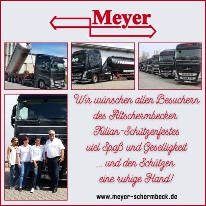 Anzeige Meyer Transporte zum Kilian-Sch&uuml;tzenfest 2026