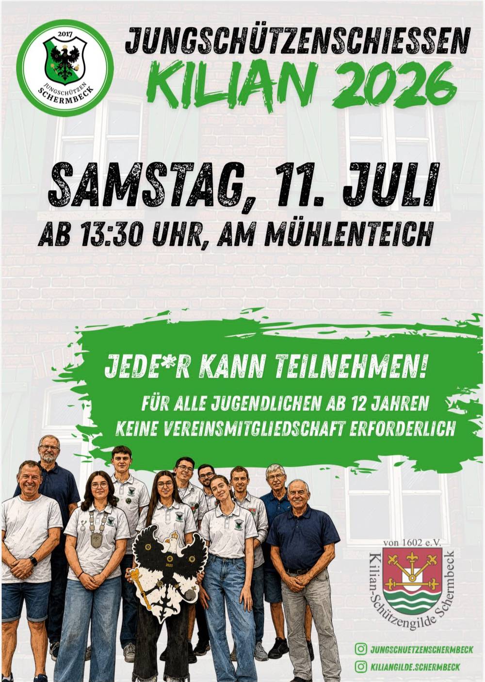 Plakat zum Jungschützenschießen Kilian 2026 am Samstag 11. Juli ab 13.30 Uhr am Mühlenteich